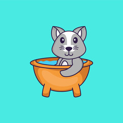 Cute rat taking a bath in the bathtub. Animal cartoon concept isolated. Can used for t-shirt, greeting card, invitation card or mascot. Flat Cartoon Style