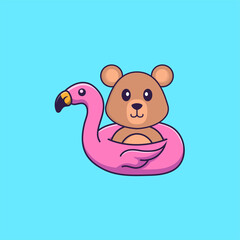 Cute rat With flamingo buoy. Animal cartoon concept isolated. Can used for t-shirt, greeting card, invitation card or mascot. Flat Cartoon Style
