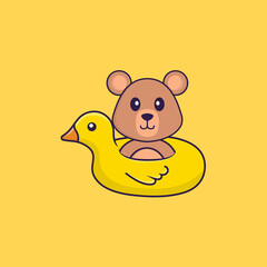 Cute rat With Duck buoy. Animal cartoon concept isolated. Can used for t-shirt, greeting card, invitation card or mascot. Flat Cartoon Style