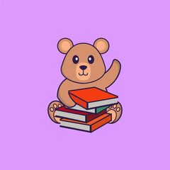Cute rat reading a book. Animal cartoon concept isolated. Can used for t-shirt, greeting card, invitation card or mascot. flat cartoon style