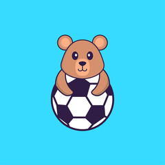Cute rat playing soccer. Animal cartoon concept isolated. Can used for t-shirt, greeting card, invitation card or mascot. Flat Cartoon Style