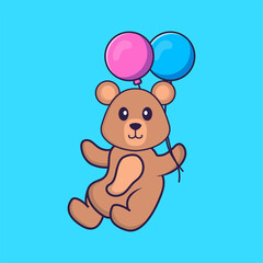 Obraz premium Cute rat flying with two balloons. Animal cartoon concept isolated. Can used for t-shirt, greeting card, invitation card or mascot. Flat Cartoon Style