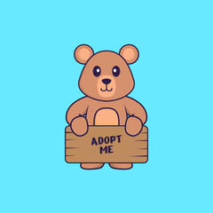 Cute rat holding a poster Adopt me. Animal cartoon concept isolated. Can used for t-shirt, greeting card, invitation card or mascot. Flat Cartoon Style