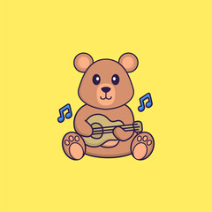 Cute rat playing guitar. Animal cartoon concept isolated. Can used for t-shirt, greeting card, invitation card or mascot. Flat Cartoon Style