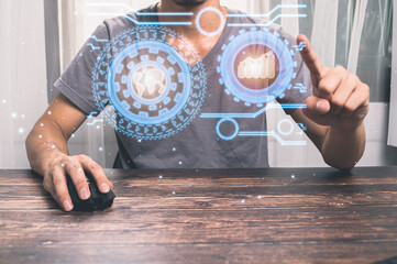 people are using hologram screen to work showing graph illustration