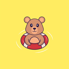 Cute rat is Swimming with a buoy. Animal cartoon concept isolated. Can used for t-shirt, greeting card, invitation card or mascot. Flat Cartoon Style