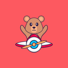 Cute rat flying on a plane. Animal cartoon concept isolated. Can used for t-shirt, greeting card, invitation card or mascot. Flat Cartoon Style