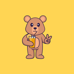 Cute rat holding orange juice in glass. Animal cartoon concept isolated. Can used for t-shirt, greeting card, invitation card or mascot. Flat Cartoon Style