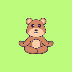 Cute squirrel is meditating or doing yoga. Animal cartoon concept isolated. Can used for t-shirt, greeting card, invitation card or mascot. Flat Cartoon Style