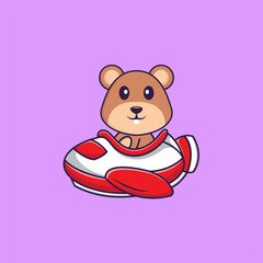 Cute squirrel flying on a plane. Animal cartoon concept isolated. Can used for t-shirt, greeting card, invitation card or mascot. Flat Cartoon Style