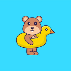 Cute squirrel With Duck buoy. Animal cartoon concept isolated. Can used for t-shirt, greeting card, invitation card or mascot. Flat Cartoon Style