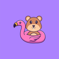 Cute squirrel With flamingo buoy. Animal cartoon concept isolated. Can used for t-shirt, greeting card, invitation card or mascot. Flat Cartoon Style