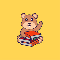 Cute squirrel reading a book. Animal cartoon concept isolated. Can used for t-shirt, greeting card, invitation card or mascot. flat cartoon style