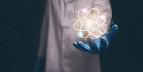 Doctor showing molecular icon.Illustration