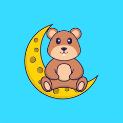 Cute squirrel is sitting on the moon. Animal cartoon concept isolated. Can used for t-shirt, greeting card, invitation card or mascot. Flat Cartoon Style