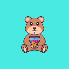 Cute squirrel Drinking Boba milk tea. Animal cartoon concept isolated. Can used for t-shirt, greeting card, invitation card or mascot. Flat Cartoon Style