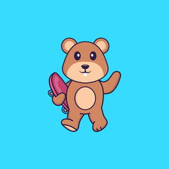 Obraz premium Cute squirrel holding a skateboard. Animal cartoon concept isolated. Can used for t-shirt, greeting card, invitation card or mascot. Flat Cartoon Style