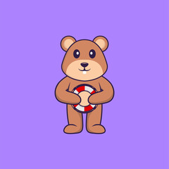 Cute squirrel holding a buoy. Animal cartoon concept isolated. Can used for t-shirt, greeting card, invitation card or mascot. Flat Cartoon Style