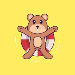 Cute squirrel is Swimming with a buoy. Animal cartoon concept isolated. Can used for t-shirt, greeting card, invitation card or mascot. Flat Cartoon Style