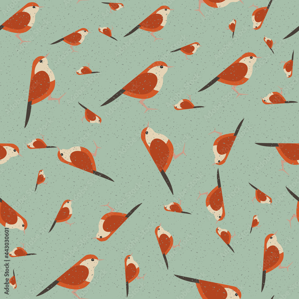 Poster birds with texture vector seamless repeat pattern print background