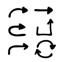 Set of different doodle arrows. Hand drawing. Vector objects