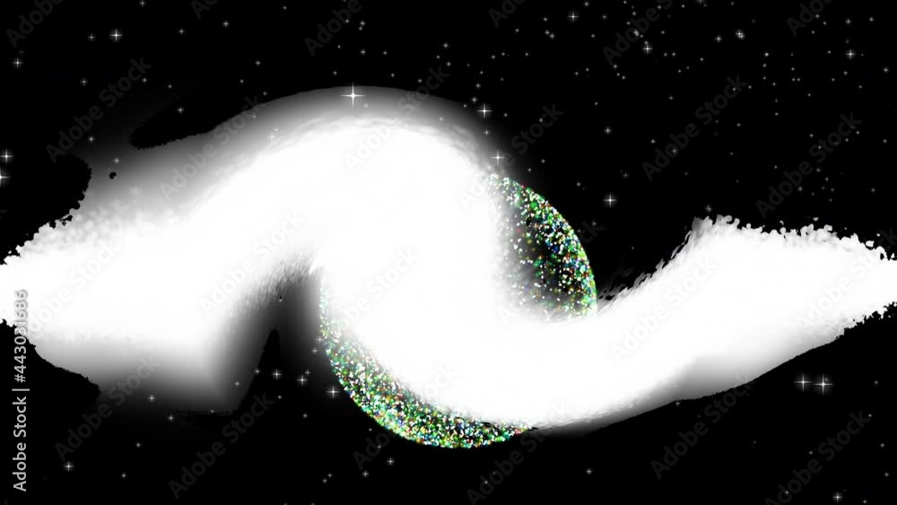 Poster the abstract trail of a passing unidentified space object grows and covers the planet. space, futuri