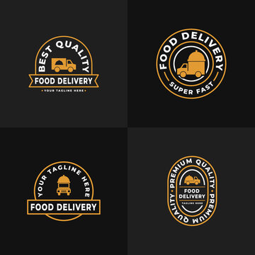 delivery logo template design collection, set of food delivery logo symbol, catering badge label, shipment icon symbol emblem, suitable for restaurant, cafe, shop, store, etc