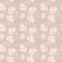 Blush flowers watercolor seamless pattern, pink roses