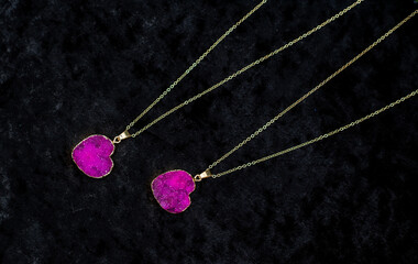 Stylish necklace, fashionable accessorize details. Gemstone, druse of stone