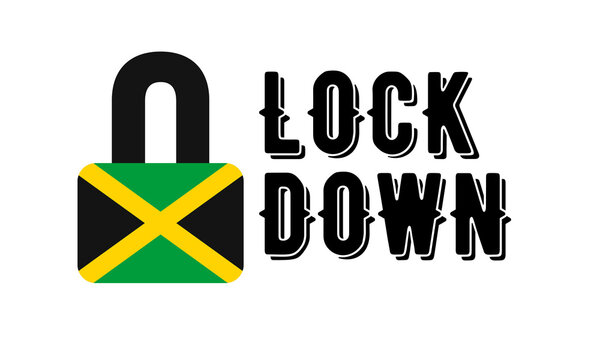 Jamaica Lockdown for Coronavirus Outbreak quarantine. Covid-19 Pandemic Crisis Emergency. Jamaican flag lockdown concept illustration on white background 
