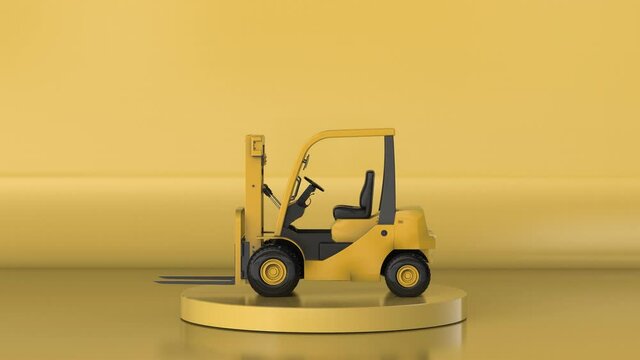 yellow forklift truck on yellow background