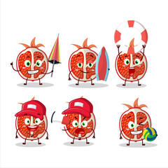 Happy Face slice of pomegranate cartoon character playing on a beach