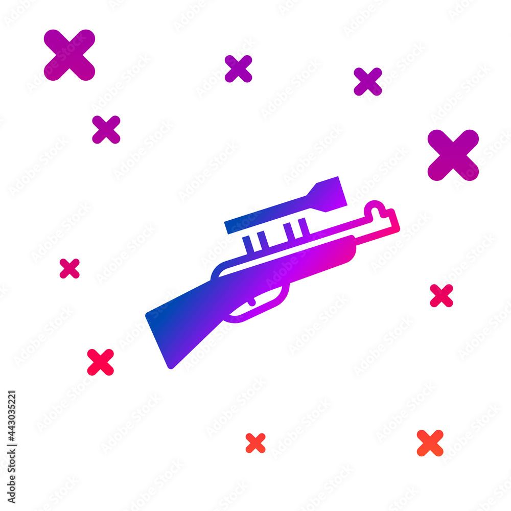 Poster color sniper rifle with scope icon isolated on white background. gradient random dynamic shapes. vec