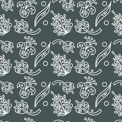 Fototapeta na wymiar Vector seamless floral pattern white flowers on a grey background.