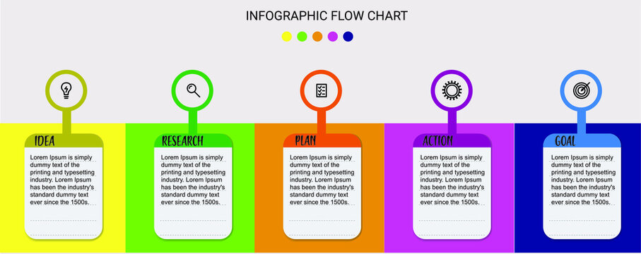 
Business infographic vector chart with 5 options. Presentation flow chart data visualization with icons. Work process colorful diagram 
