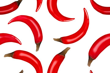 Seamless pattern with red chili peppers on a white background.