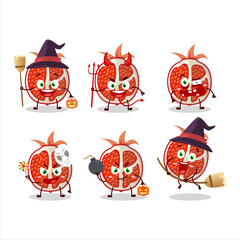 Halloween expression emoticons with cartoon character of slice of pomegranate
