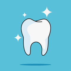 Tooth icon dentist flat vector sign andsymbol. For mobile user interface. Flat clean tooth illustration isolated on blue background. Dental clinic logo template with black outline