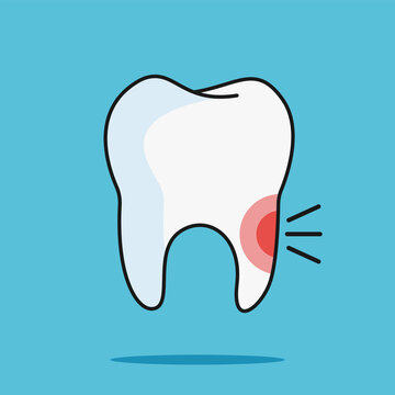 Vector cartoon sick tooth. Decay and destroy tooth. Cute painful tooth.