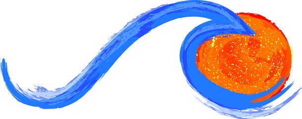 Ocean, sun and Blue Abstract Waves . Sunset Logo Element. Surfing Icon . Brush Stroke . Vector Illustration. 