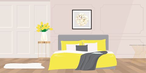 Bedroom with a bed in yellow tones