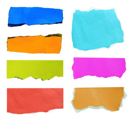 Set of color torn paper different scraps isolated on white background