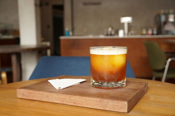 Ice Americano or Cold Brew Coffee in Coffee Cafe - Selective Focus - Drink scene chilling and relax time