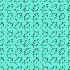 Seamless vector pattern with fish. Doodle vector with fish icons on blue background. Vintage fish pattern