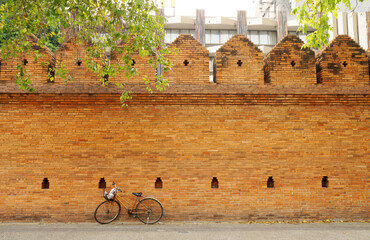 Bicycle Parking near Tha phae gate or Tha pae gate is historical famous landmarks ( Ancient Brick...