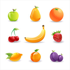 set various fresh juicy fruits collection healthy natural food concept