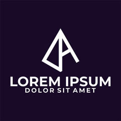 Initial letter A logo template with geometric prism or delta line art illustration in flat design monogram symbol