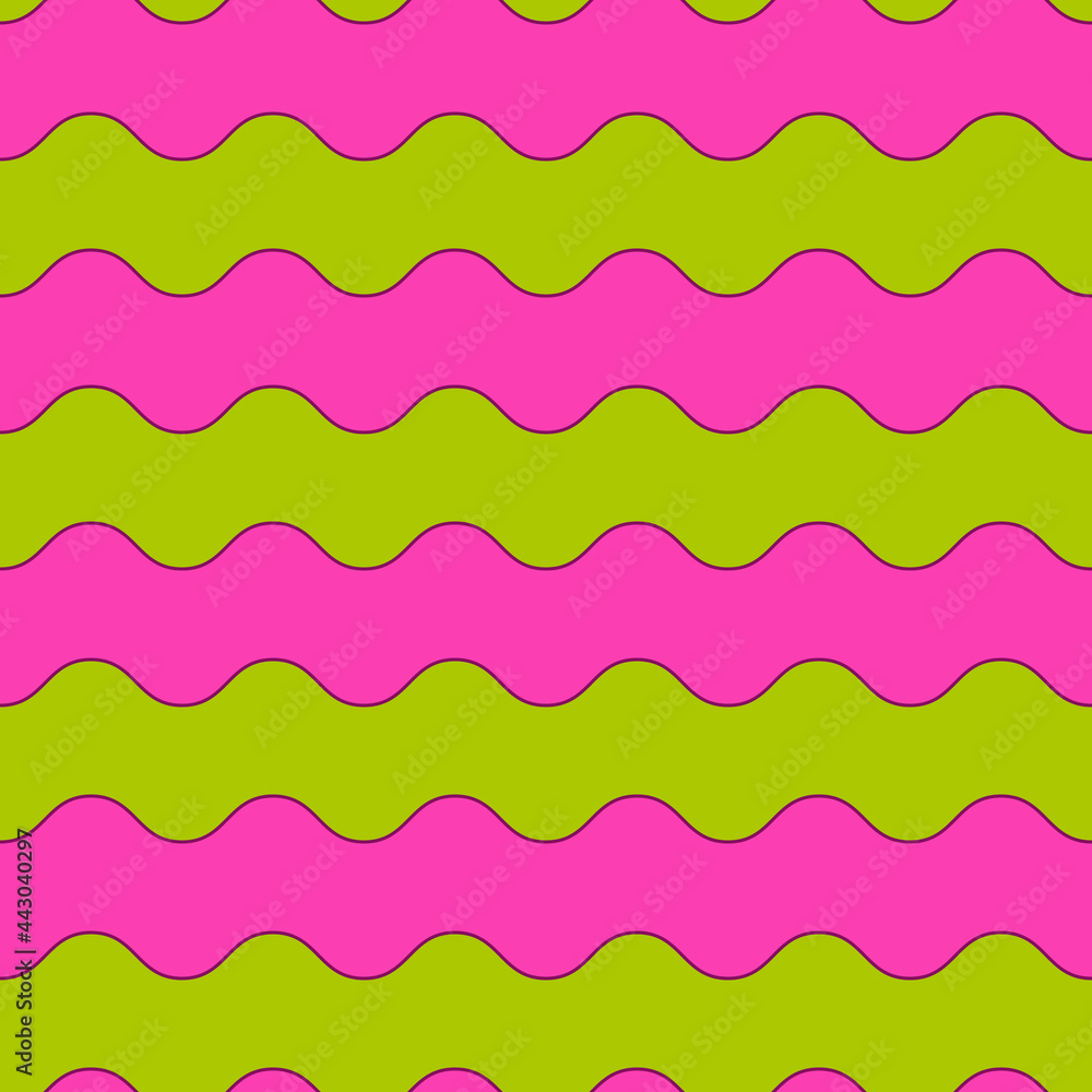 Aufkleber Pink and yellow waves pattern. Vector seamless layer waves. Tristed in one layers.