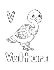 Line art design for kids coloring page..Animals alphabet. Vector illustration