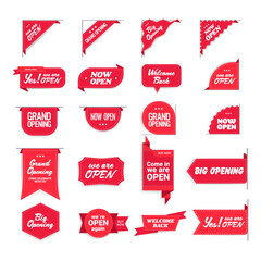 set grand opening stickers coronavirus quarantine is over advertising campaign concept
